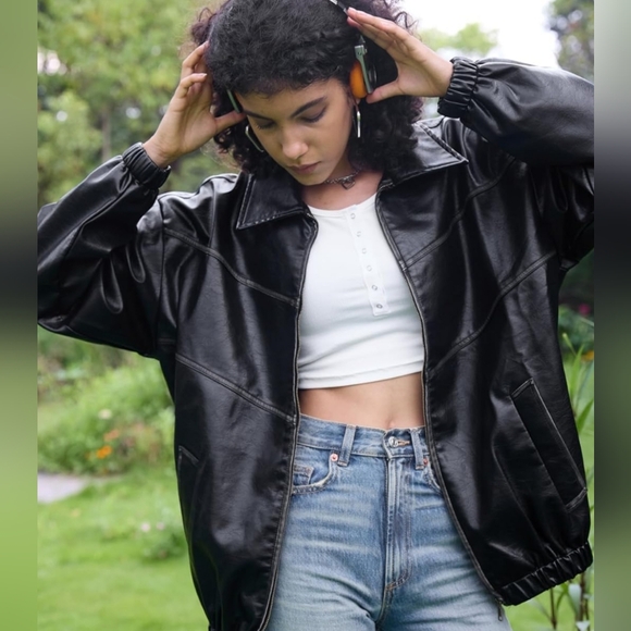 Womens Oversized Y2K Faux Leather Jackets Vintage Fashion Motorcycle Coat - Picture 7 of 13